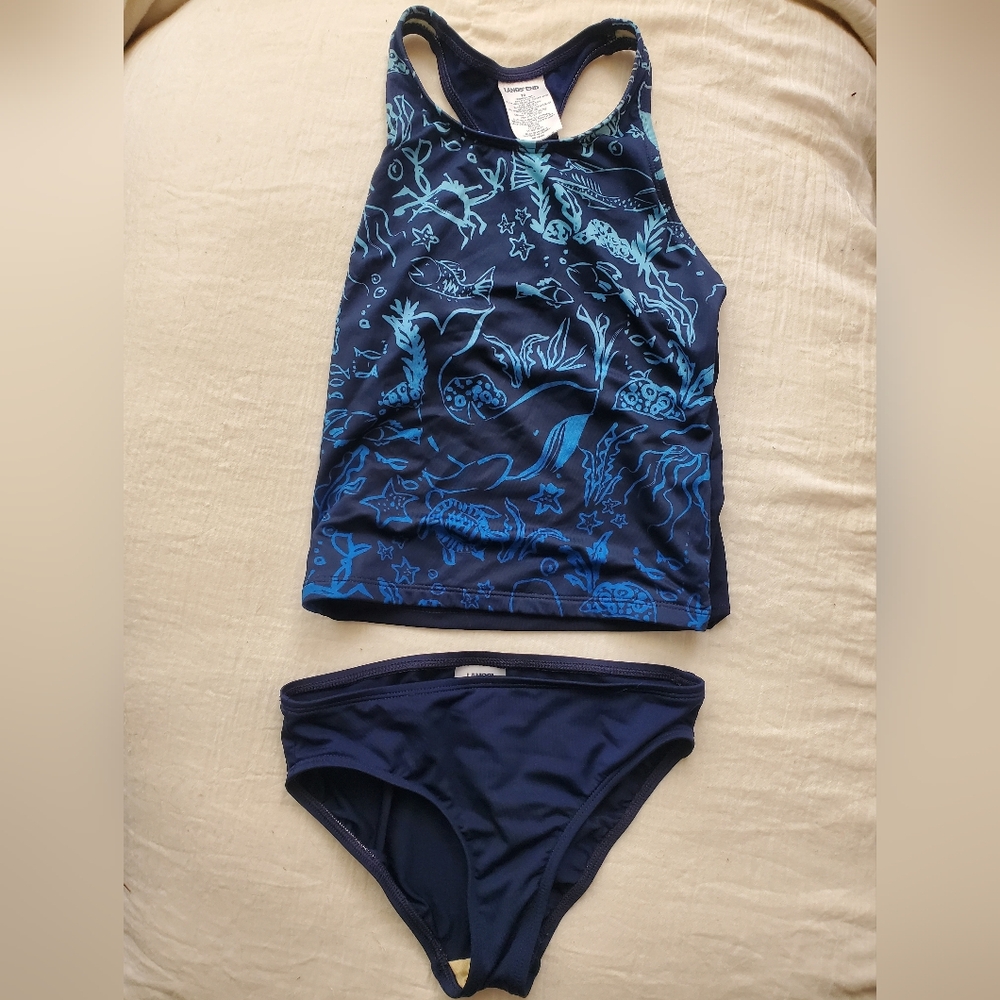 Lands' End Kids Swim Bikini - Navy and Aqua Sea Life